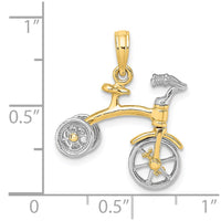 Load image into Gallery viewer, 14k Two-tone 3-D Tricycle w/ Moveable Handlebars and Wheels Charm
