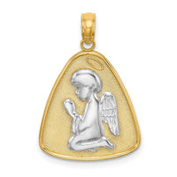 Load image into Gallery viewer, 14K w/Rhodium Angel Praying w/Halo On Triangle Disc
