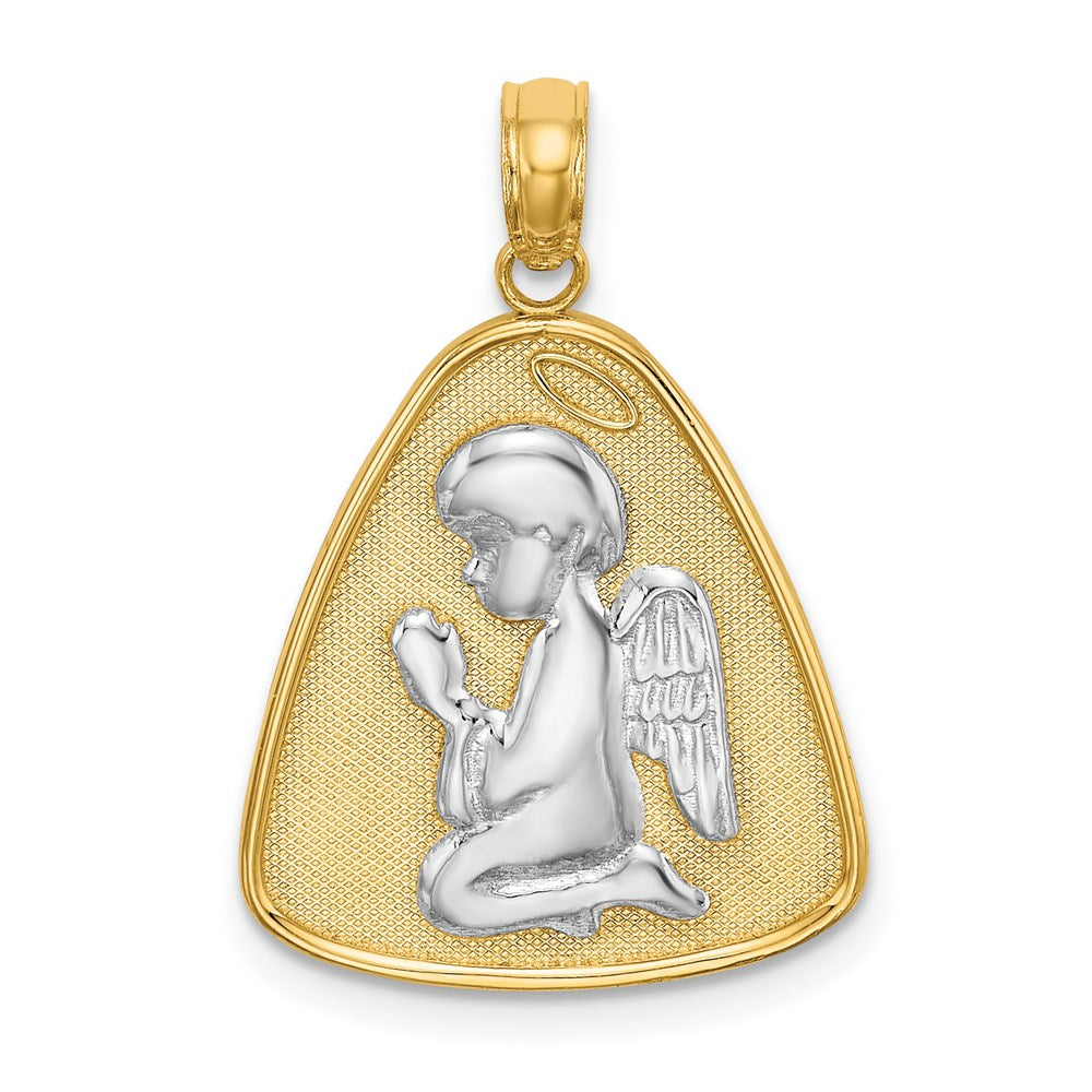 14K w/Rhodium Angel Praying w/Halo On Triangle Disc