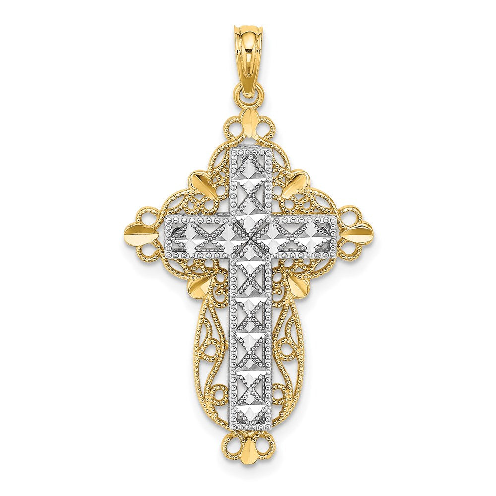 14K Two-tone 2-D and D/C Filigree Cross Charm