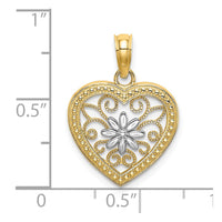 Load image into Gallery viewer, 14k w/ Rhodium Textured Heart Flower Filigree Charm

