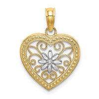 Load image into Gallery viewer, 14k w/ Rhodium Textured Heart Flower Filigree Charm
