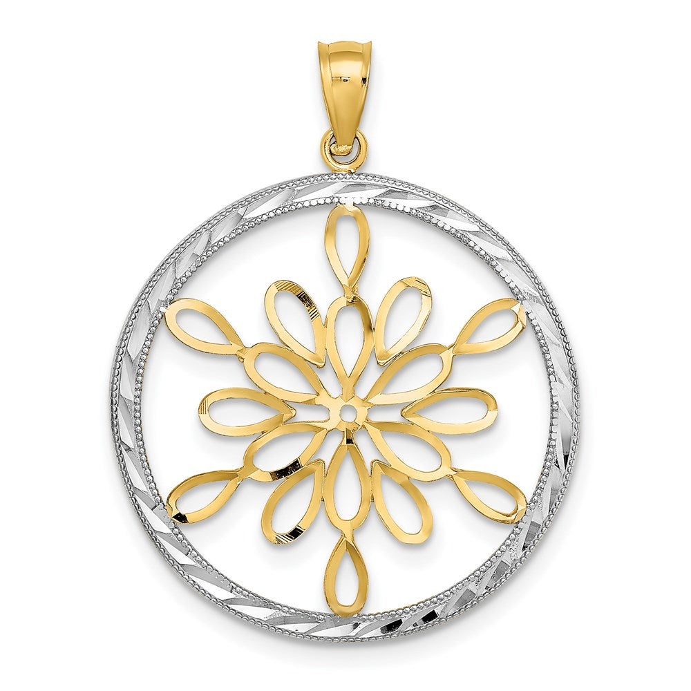 14K w/Rhodium D/C Circle Snowflake Charm