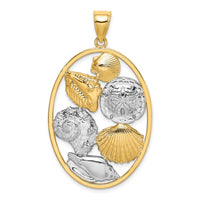 Load image into Gallery viewer, 14k with White Rhodium Shell Cluster In Oval Frame Charm
