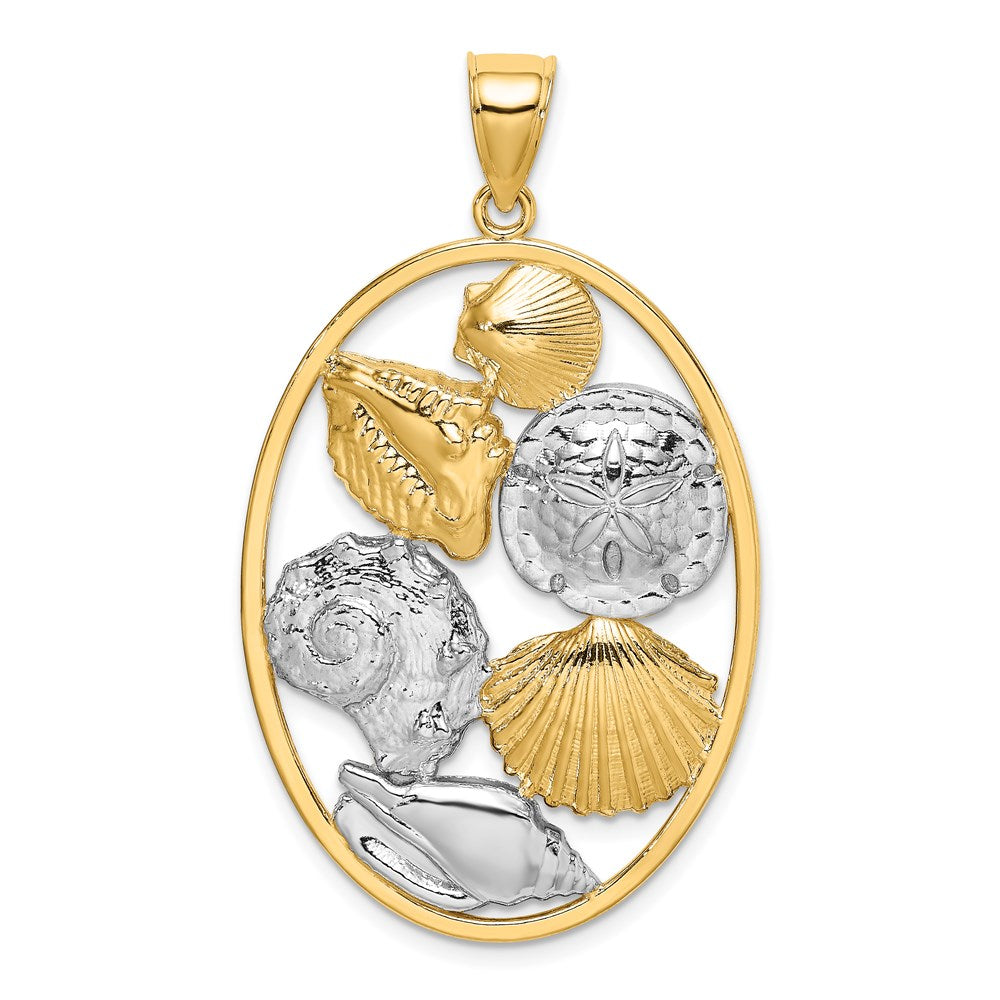 14k with White Rhodium Shell Cluster In Oval Frame Charm