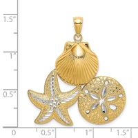 Load image into Gallery viewer, 14k with White Rhodium Diamond-cut Scallop Starfish Sand Dollar Charm
