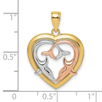 Load image into Gallery viewer, 14K Two-Tone w/White Rhodium Dolphins In Heart Frame Charm
