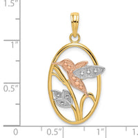 Load image into Gallery viewer, 14k Two-tone with White Rhodium Hummingbird and Flowers In Oval Frame Charm
