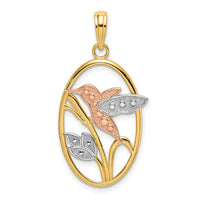 Load image into Gallery viewer, 14k Two-tone with White Rhodium Hummingbird and Flowers In Oval Frame Charm
