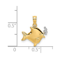 Load image into Gallery viewer, 14k with White Rhodium 2-D Fish w/ Bubbles Charm
