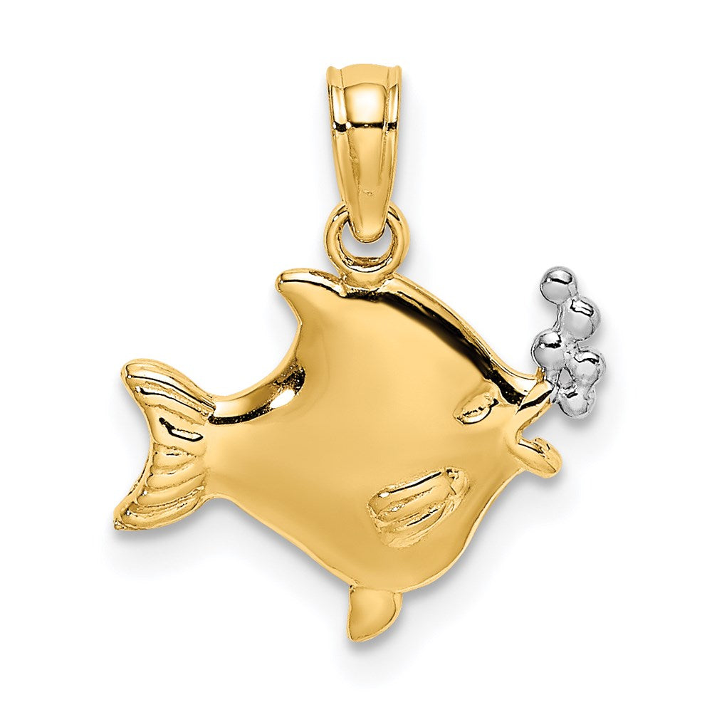 14k with White Rhodium 2-D Fish w/ Bubbles Charm
