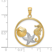Load image into Gallery viewer, 14k with White Rhodium Scallop, Starfish, Seahorse Circle Charm
