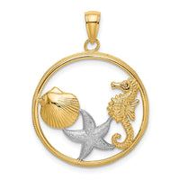 Load image into Gallery viewer, 14k with White Rhodium Scallop, Starfish, Seahorse Circle Charm
