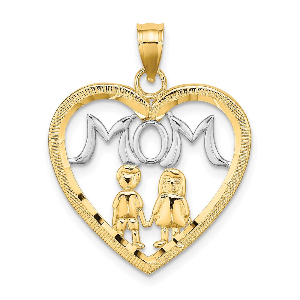 14k w/ Rhodium MOM Heart with 2 Kids Charm