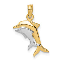 Load image into Gallery viewer, 14K w/ Rhodium 2-D Polished Dolphins Charm
