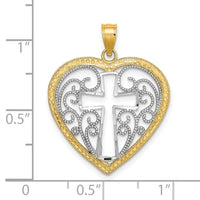 Load image into Gallery viewer, 14K w/Rhodium Cut-Out and Beaded Filigree Heart w/Cross Charm
