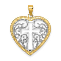 Load image into Gallery viewer, 14K w/Rhodium Cut-Out and Beaded Filigree Heart w/Cross Charm
