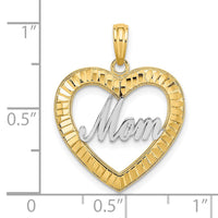 Load image into Gallery viewer, 14k w/ Rhodium Diamond-cut Heart MOM Charm
