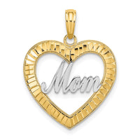 Load image into Gallery viewer, 14k w/ Rhodium Diamond-cut Heart MOM Charm
