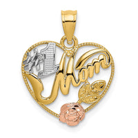 Load image into Gallery viewer, 14k Yellow and Rose Gold w/White Rhodium  #1 MOM Heart Charm
