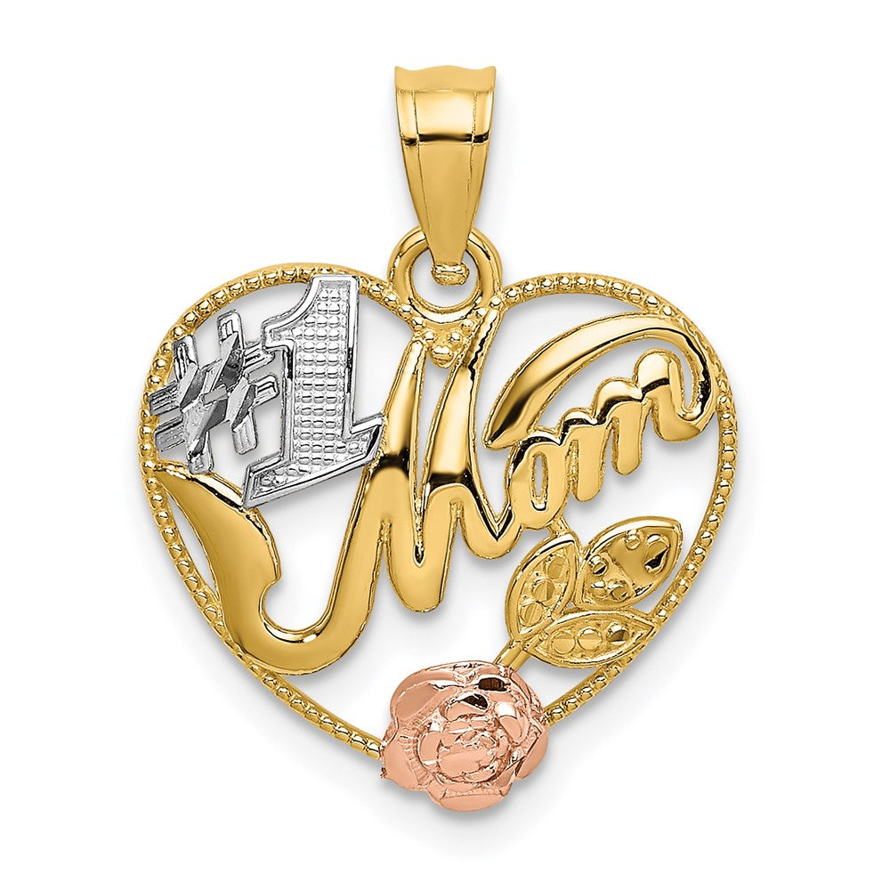 14k Yellow and Rose Gold w/White Rhodium  #1 MOM Heart Charm