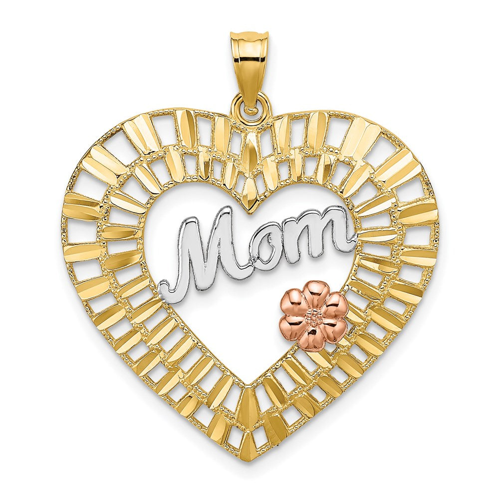 14k Two-tone w/White Rhodium D/C  MOM Heart Charm