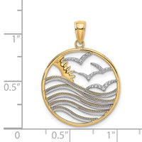 Load image into Gallery viewer, 14k w/Rhodium Sunset and Seagulls In Circle Pendant
