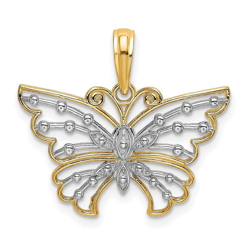 14k and Rhodium Diamond-cut Butterfly Charm