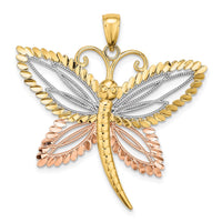 Load image into Gallery viewer, 14k Two-tone with White Rhodium Dragonfly w/Beaded D/C Wings Charm
