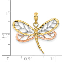 Load image into Gallery viewer, 14k Two-tone White Rhodium Dragonfly w/Beaded Diamond-cut Wings Charm
