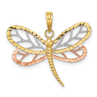 Load image into Gallery viewer, 14k Two-tone White Rhodium Dragonfly w/Beaded Diamond-cut Wings Charm
