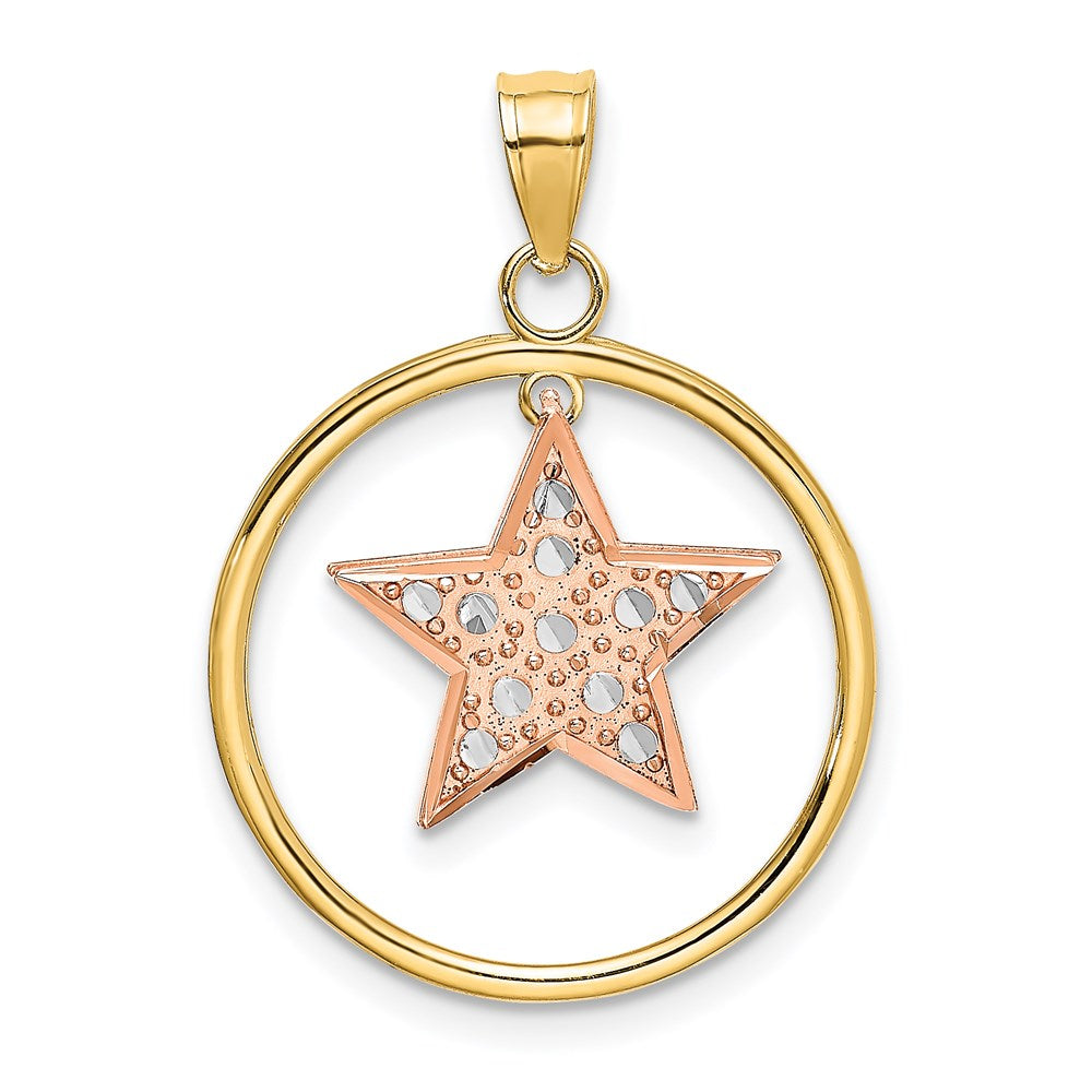 14k Two-tone w/White Rhodium Star in Frame Moveable Charm