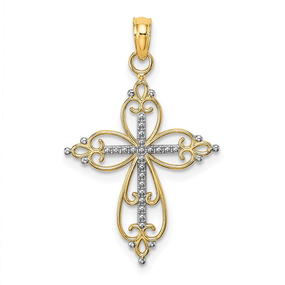 14K W/ Rhodium Beaded Cross Charm