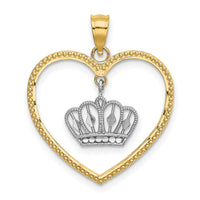 Load image into Gallery viewer, 14k&amp; White Rhodium Beaded Heart w/ Dangling Crown Charm
