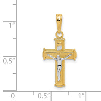 Load image into Gallery viewer, 14K W/ Rhodium Polished Block INRI Crucifix Charm

