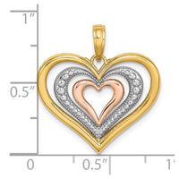 Load image into Gallery viewer, 14k Two-tone White Rhodium Textured and Polished Triple Hearts Charm
