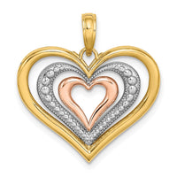 Load image into Gallery viewer, 14k Two-tone White Rhodium Textured and Polished Triple Hearts Charm
