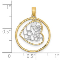 Load image into Gallery viewer, 14k w/Rhodium LIVE LOVE LAUGH Heart Dangling In Circle Charm
