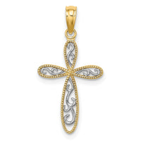 Load image into Gallery viewer, 14K w/ Rhodium Filigree and Milgrain Cross Charm
