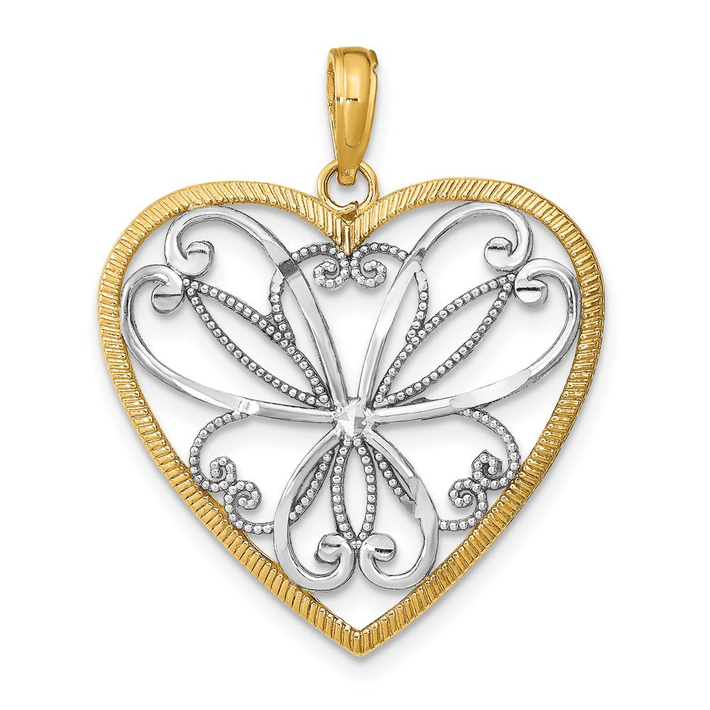 14k w/Rhodium and Filigree Heart Charm