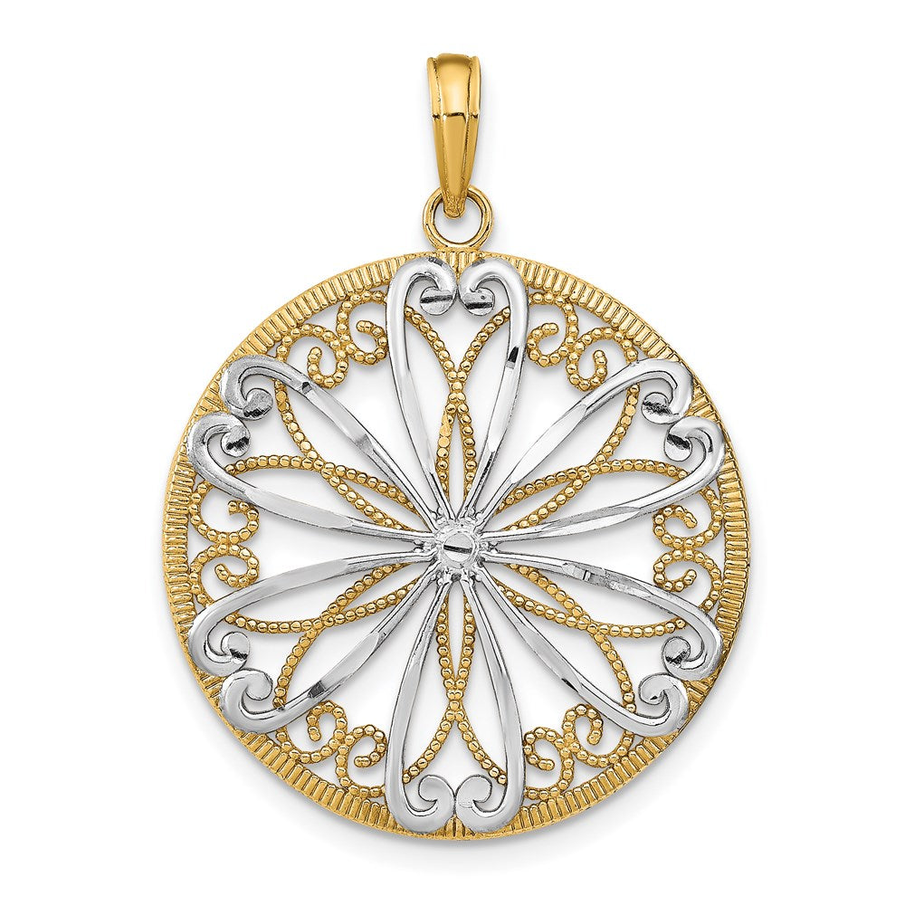 14K w/Rhodium Filigree Center Round Charm