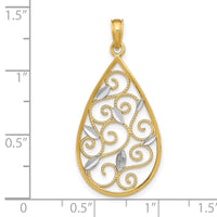 Load image into Gallery viewer, 14K w/Rhodium Beaded Filigree D/C Teardrop Charm
