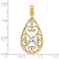 Load image into Gallery viewer, 14K w/Rhodium Heart Beaded Filigree D/C Teardrop Charm
