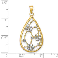 Load image into Gallery viewer, 14K w/ White Rhodium Flowers In Teardrop Frame Charm
