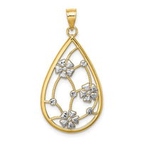 Load image into Gallery viewer, 14K w/ White Rhodium Flowers In Teardrop Frame Charm

