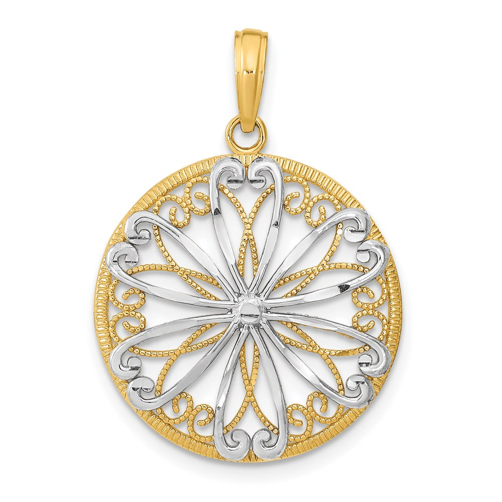 14K w/Rhodium Filigree Center Round Charm