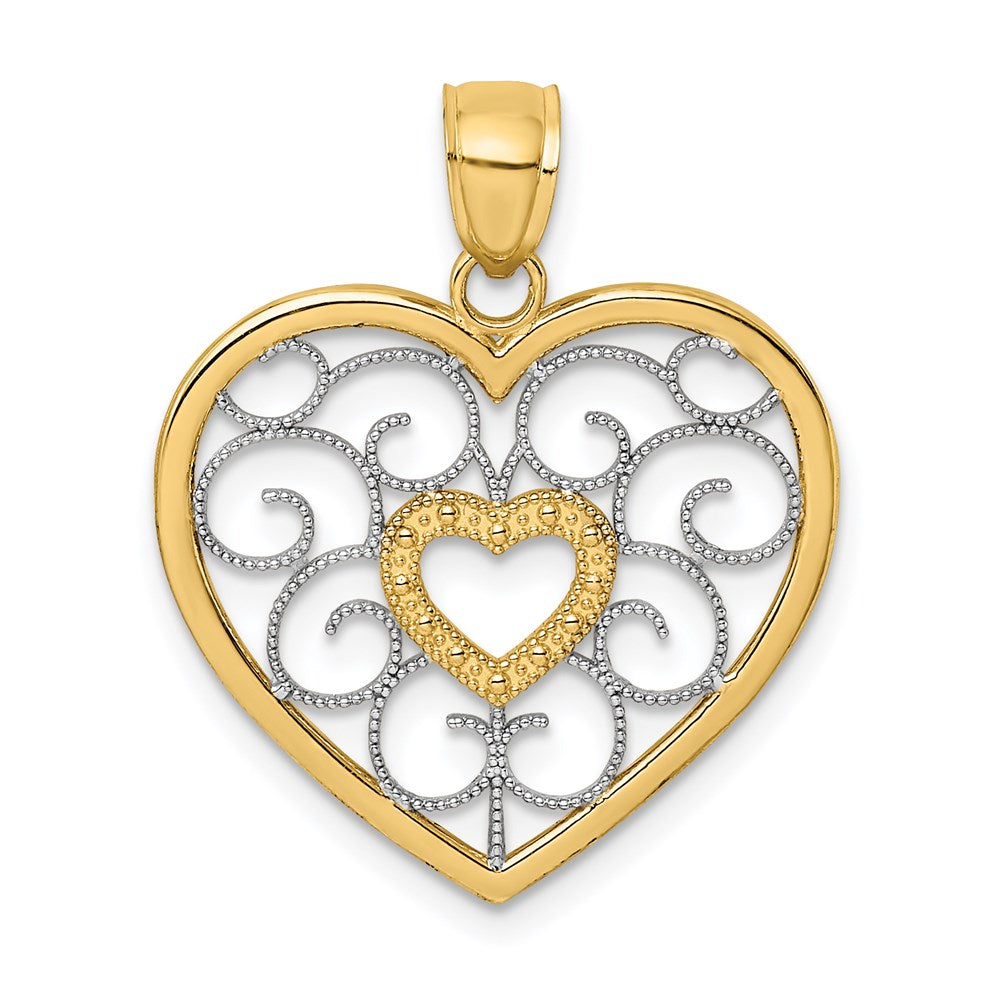 14k w/ Rhodium Filigree Heart Charm