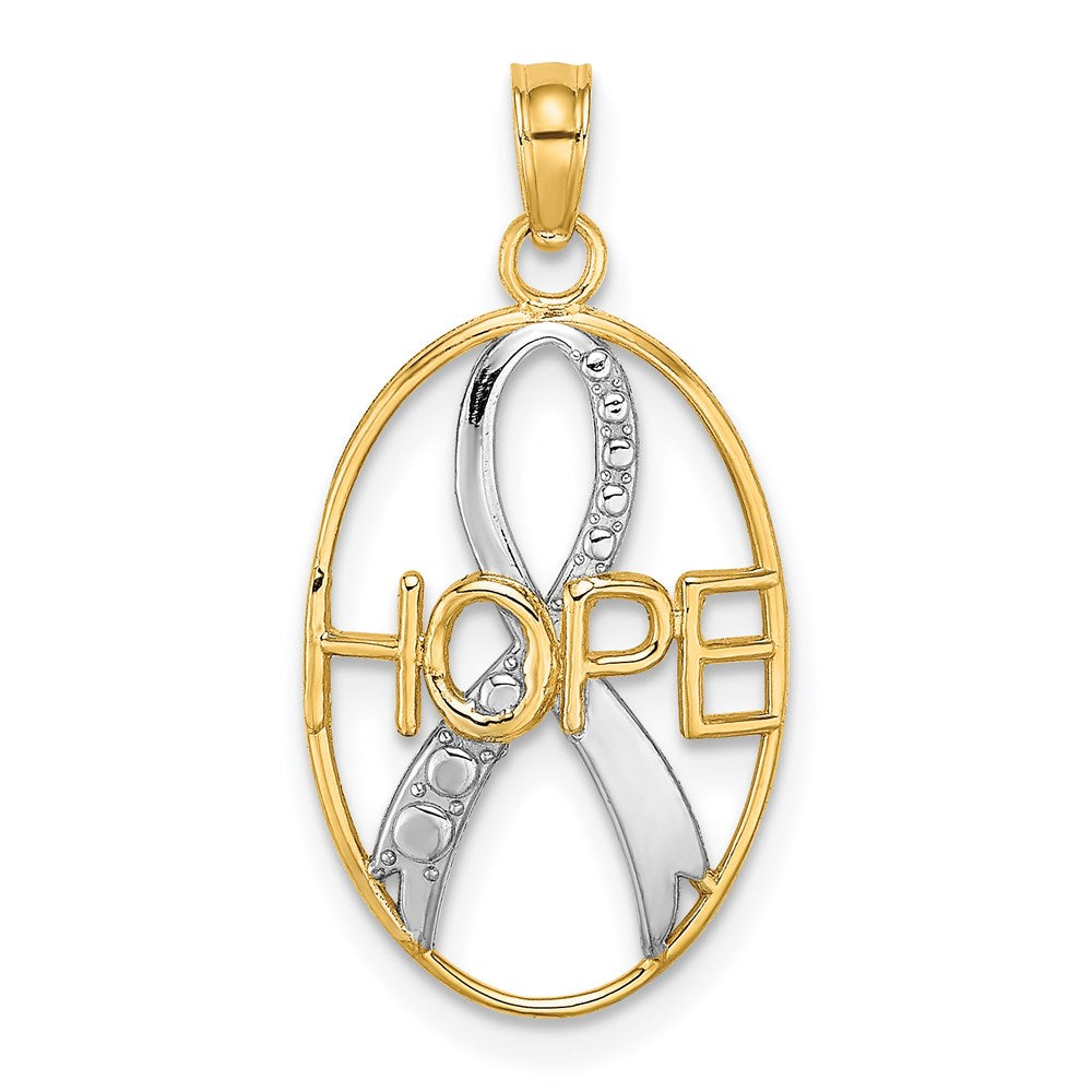 14k w/Rhodium Textured HOPE w/ Ribbon Charm