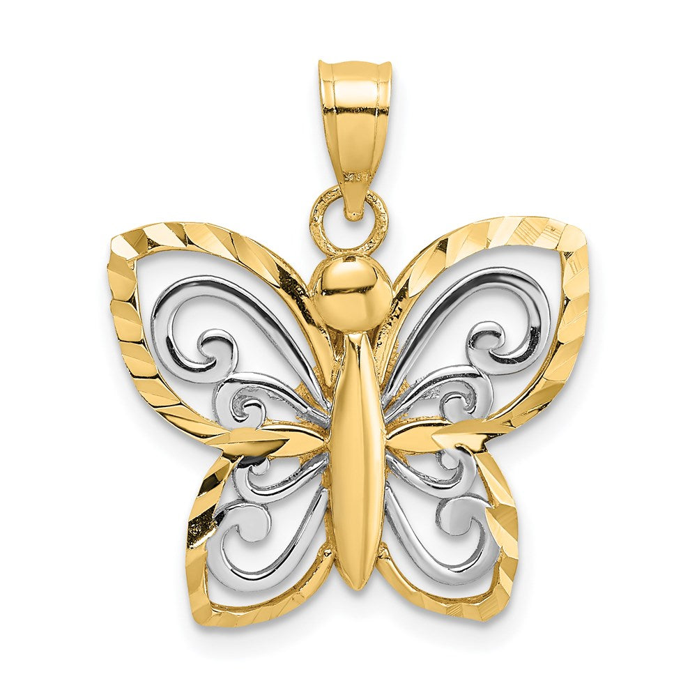 14k w/ Rhodium Diamond-cut Butterfly Charm