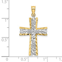 Load image into Gallery viewer, 14K W/ Rhodium and D/C Flower Design Cross Charm
